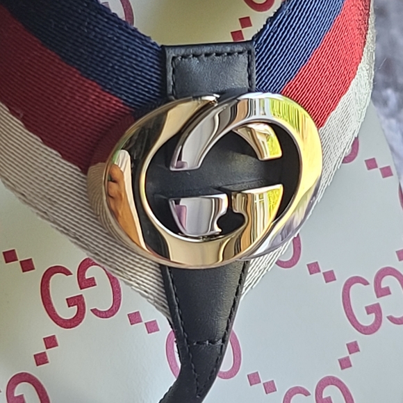 GUCCI Kika Logo-embellished Striped Nylon, Canvas and Leather Sandals,red/white. - Picture 12 of 13